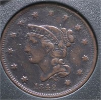 1842 LARGE CENT VF