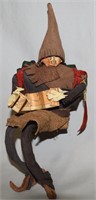 Vtg Handmade Ozark Hiker Leather Doll 9" Seated