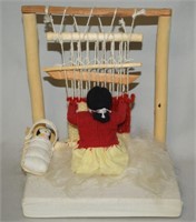 Vtg Native American AZ Doll at Loom w/ Baby Figure