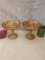 2 Carnival Glass Pedestal Compotes 5 1/2" tall