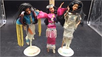 (3) NATIVE AMERICAN BARBIE DOLLS ON STANDS (1985)