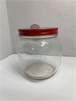 Vintage Hazel Atlas Glass Jar w/Red Metal Lid