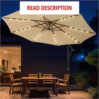 10ft Solar LED Patio Umbrella  Cream Beige