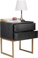 Black Gold Nightstand with 2 Drawers, Side Table B