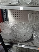 Shelf Lot of Clear Cut Crystal and More- Bowls,