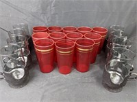 12 Vintage Ruby Red Glasses & 8 Corning G