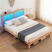 IDEALHOUSE Queen Bed Frame with Rattan Headboard