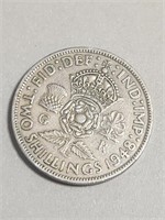 GENUINE British 1948 George VI Two Shilling Coin
