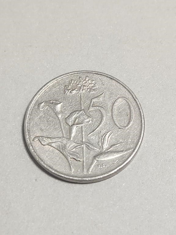 1975 South Africa Coin 50 cents Arum Lily