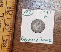 German 10 pfennig coin 1941 A  mint WW2