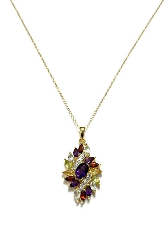 Sterling Silver 3 Ct Gemstone Necklace