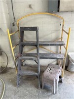 Rolling rack, folding ladder and stool