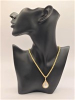 14kt Gold Chain Necklace w/ MOP & Diamond Pendant
