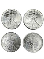 (4) 1993 American Eagle 1 oz. Silver dollars, UNC