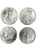 (4) 1993 American Eagle 1 oz. Silver dollars, UNC