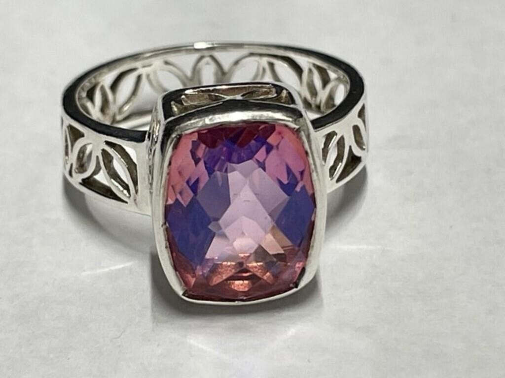 Sajan 925 Silver Brillant Blue and Pink Cut Stone