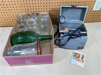 Poloroid 420 camera & old bottles & jars