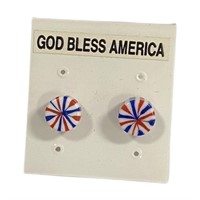 Patriotic Red, White And Blue Button Stud Earrings