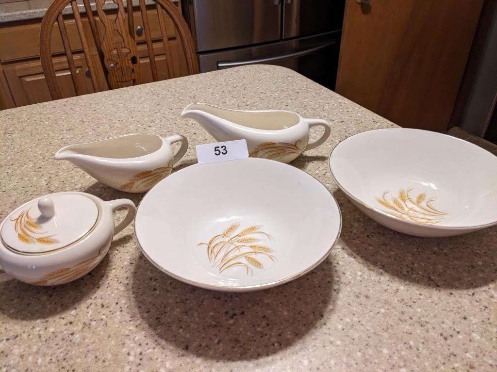 Wheat Pattern Sugar Bowl, Creamer, Gravy Boat +