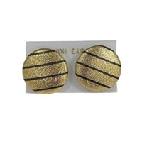 Vintage Gold-tone And Black Stripe Earrings