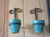 2 Flower Pots w/ Wrought Iron Wall Hangars