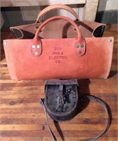 leather satchel "303 Phila. Electric Co" & leather