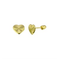 14 Karat Yellow Gold Diamond Cut Heart Earrings