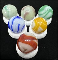 (6) West Virginia swirl marbles Mint (Red marble