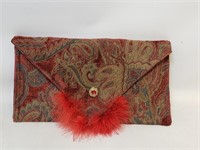 Tapestry Fabric/ Feather Clutch