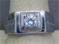 STERLING SILVER SIZE 11 RING WITH CA CENTER AND