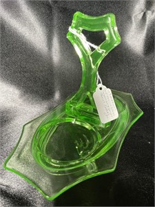 Uranium Glass Condiment Caddy Glowing Green