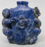 CARVED LAPIS SNUFF BOTTLE