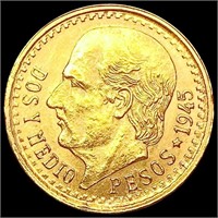 1945 Mexico Gold 2.5 Pesos 0.0603oz UNCIRCULATED