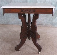 EASTLAKE VICTORIAN MARBLE TOP PARLOR TABLE