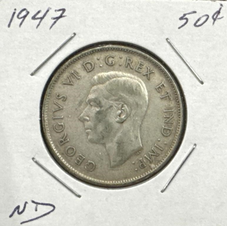 1947 50 Cents Silver Coin- Narrow Date (ND)