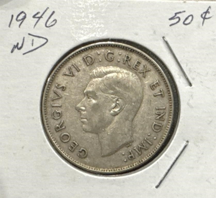 1946 50 Cents Silver Coin- Narrow Date (ND)