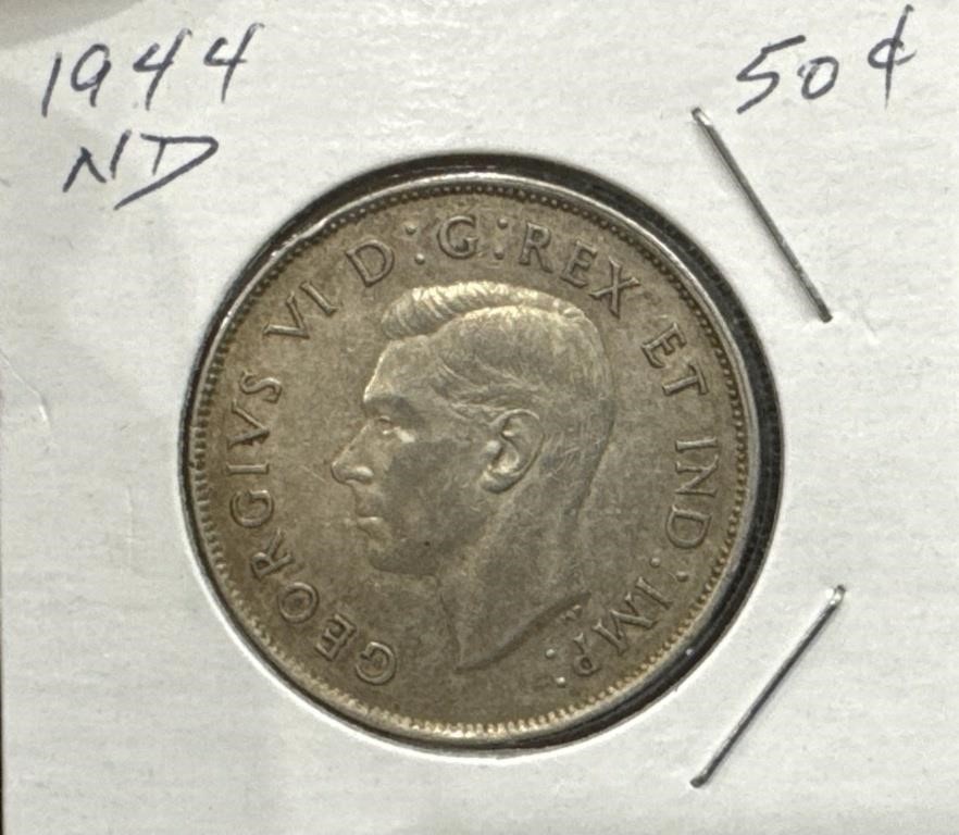 1944 50 Cents Silver Coin- Narrow Date (ND)