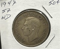 1947 50 Cents Silver Coin- Narrow Date (ND)