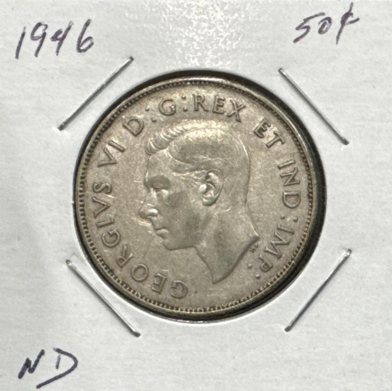 1946 50 Cents Silver Coin- Narrow Date (ND)