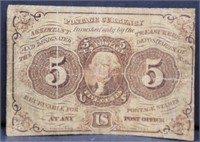 Genuine 1862 5 cent fractional note