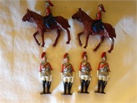 Antique 6 metal toy soldiers 2 are on horses