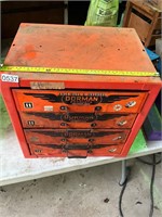 4 drawer metal storage with contents