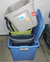 Lot of 6 plastic totes with lids, various sizes