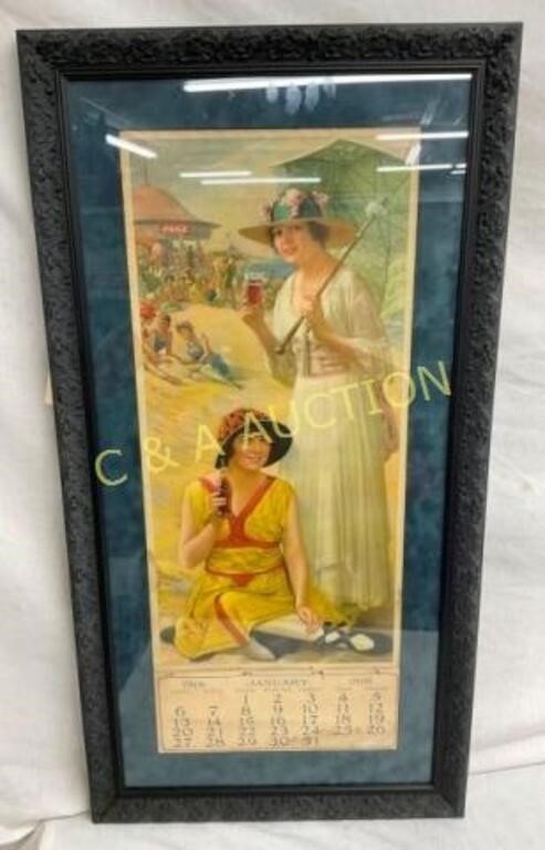 1918 FRAMED VINTAGE COCA COLA CALENDAR 13X31