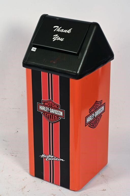 METAL TRASH CAN - RESTORED HARLEY-DAVIDSON