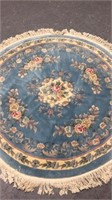 HAND WOVEN BLUE FLORAL CIRCLE SHAPED RUG 60"R
