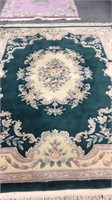 GENUINE HAND WOVEN GREEN FLORAL WOOL RUG 92"x118"