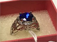 Sterling Sil WIth Blue Saphire Gem Stone size7 1/2