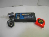 Socket set, tape measure, electrical tape