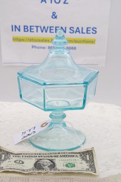 TEAL BLUE ETCHED CANDY DISH
